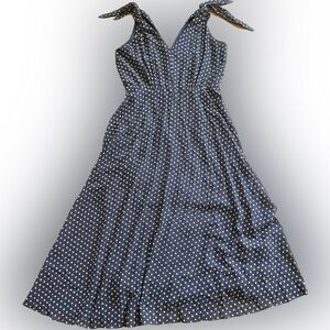 Betsey Johnson Blue Floral Embroidered Tie Strap Pebble Crepe Midi Dress Size 14